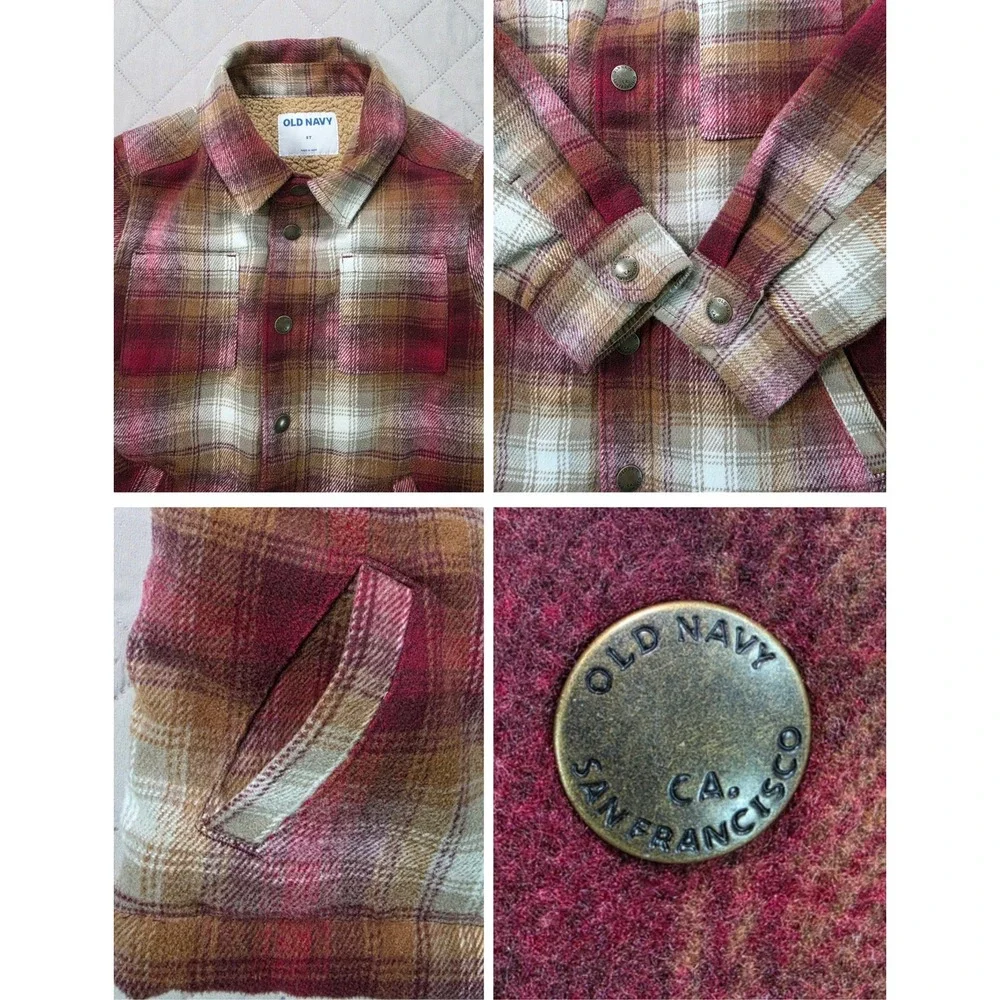 Sherpa Lined Plaid Shacket Burgundy Kids 5T Old Navy